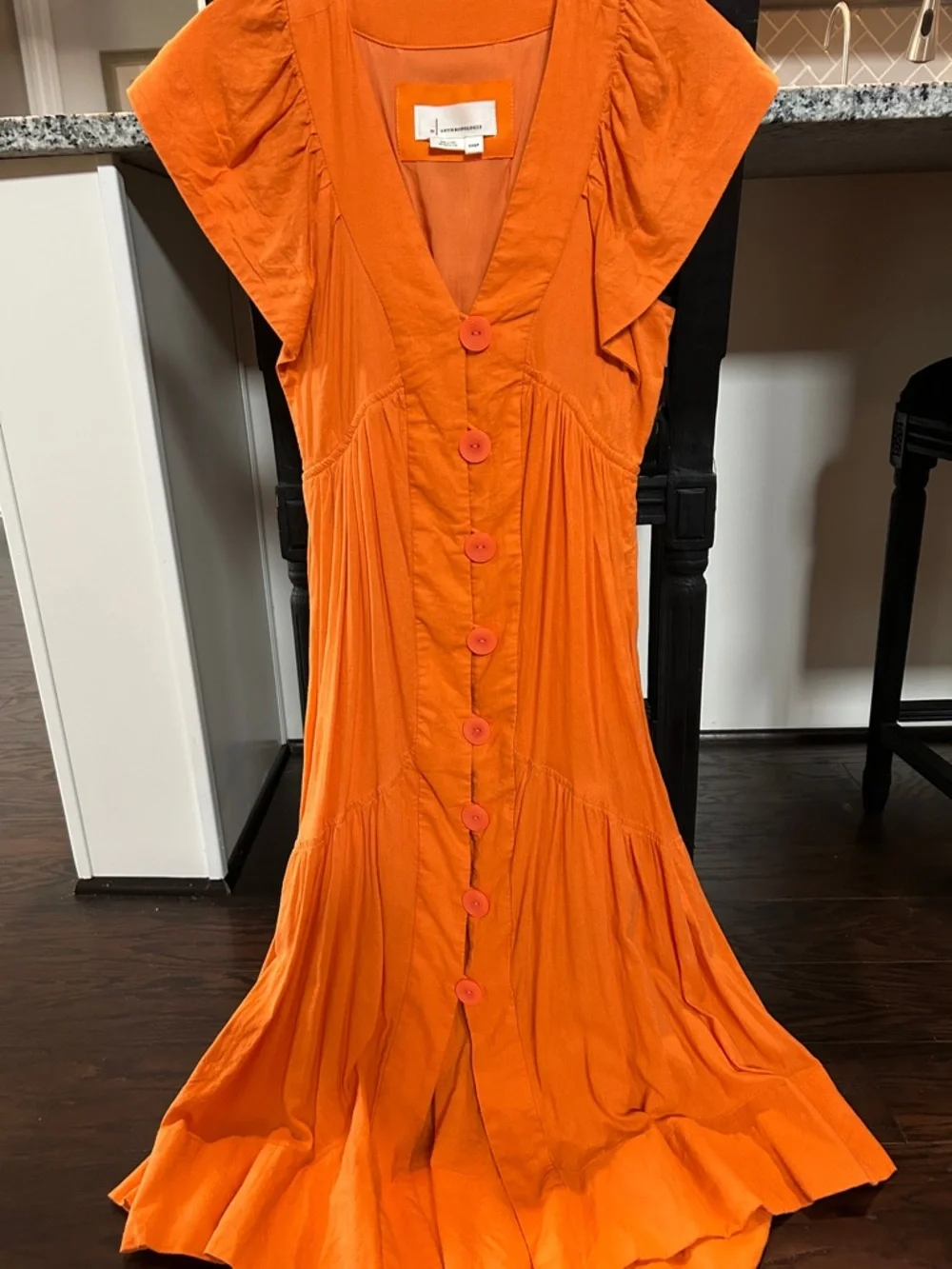 Anthropologie Vibrant Orange Button-petite midi Dress - Picture 6 of 6